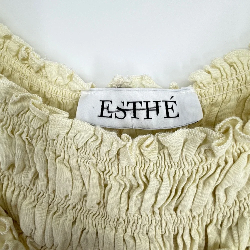 Esthe Pale Yellow Smocked Ruffle Maxi Dress Linen Blend Size S Greece $198 - Picture 6 of 8
